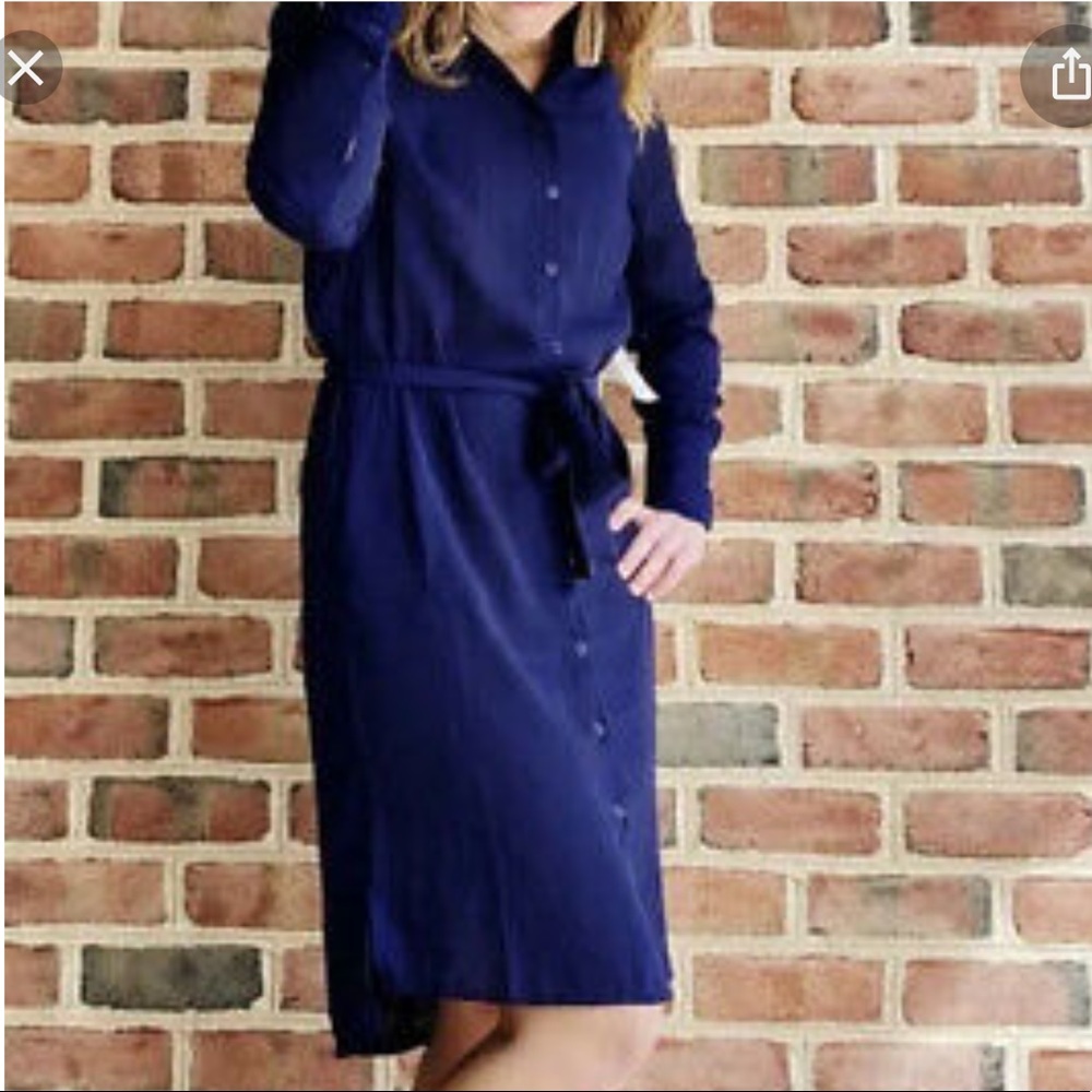 Lularoe Navy Blue Ellie Dress Button Front  Belt & Pockets Size Large NWT
